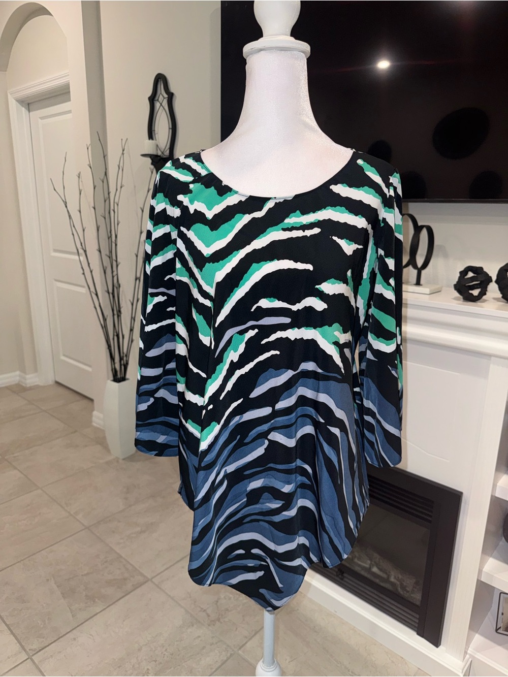 2 x 20$ Alfani Black Multicolor Zebra-Print Scoop Neck Tunic Size XS